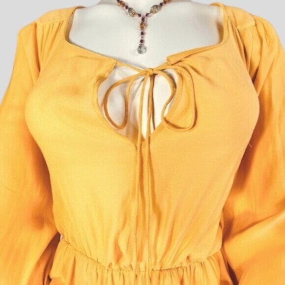 Bahamas Bohemian Tuscany Yellow Bishop Tie front Peplum Blouse- XS (looser fit) - Picture 9 of 16